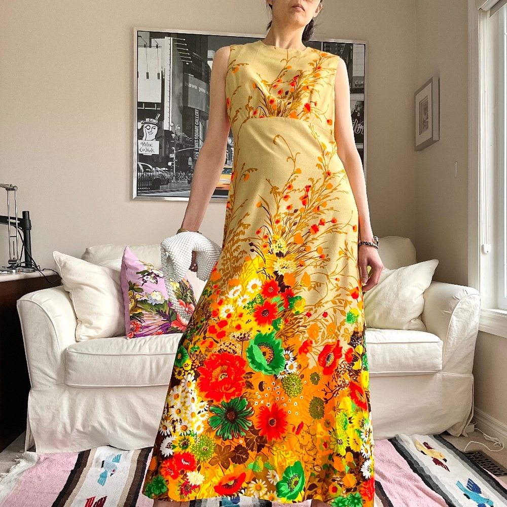 Vintage floral empire waist A-line maxi dress - Picture 1 of 13